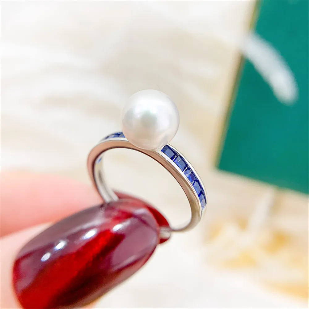 

DIY Pearl Accessories S925 Silver Exquisite Pearl Ring empty holder can be adjusted with 7-9mm round flat beads