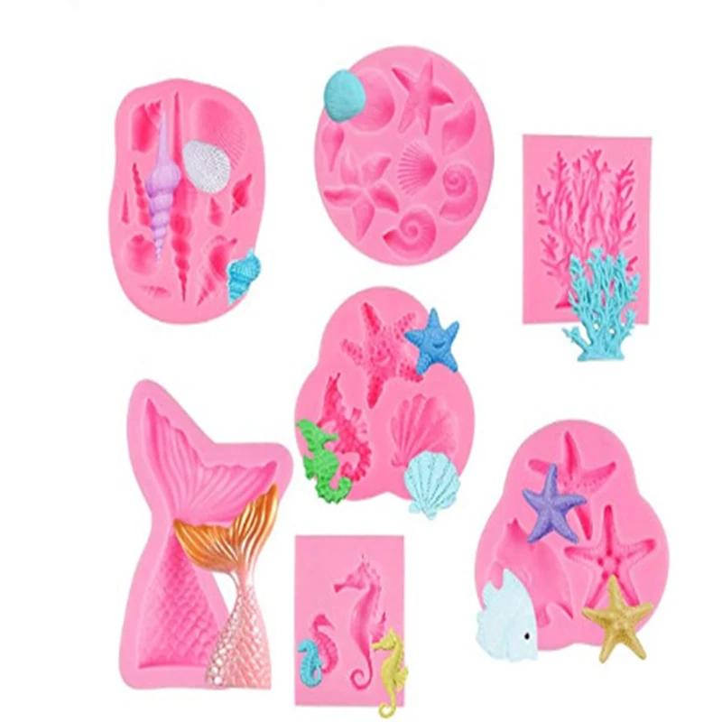 

Ocean Shell Mini Mermaid Set Cake Decorating Mould Fondant Mould Baking Silicone Mold Cake Decoration Tools Kitchen Accessories