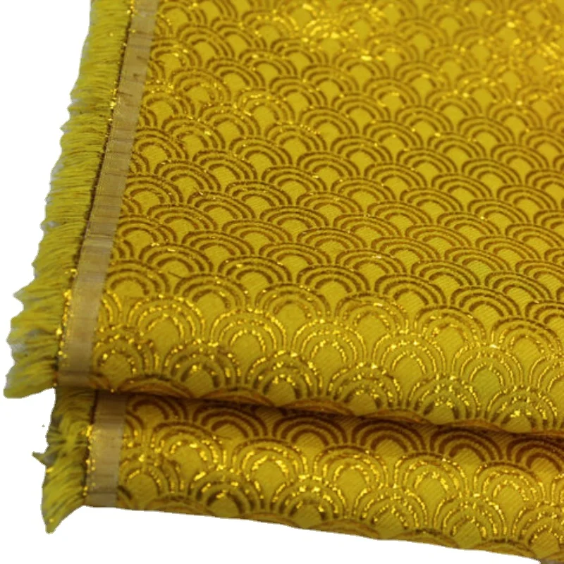Tela de encaje de 55 pulgadas de ancho para disfraz chino, tela metálica de seda dorada, Jacquard, brocado, patrones a escala de pescado