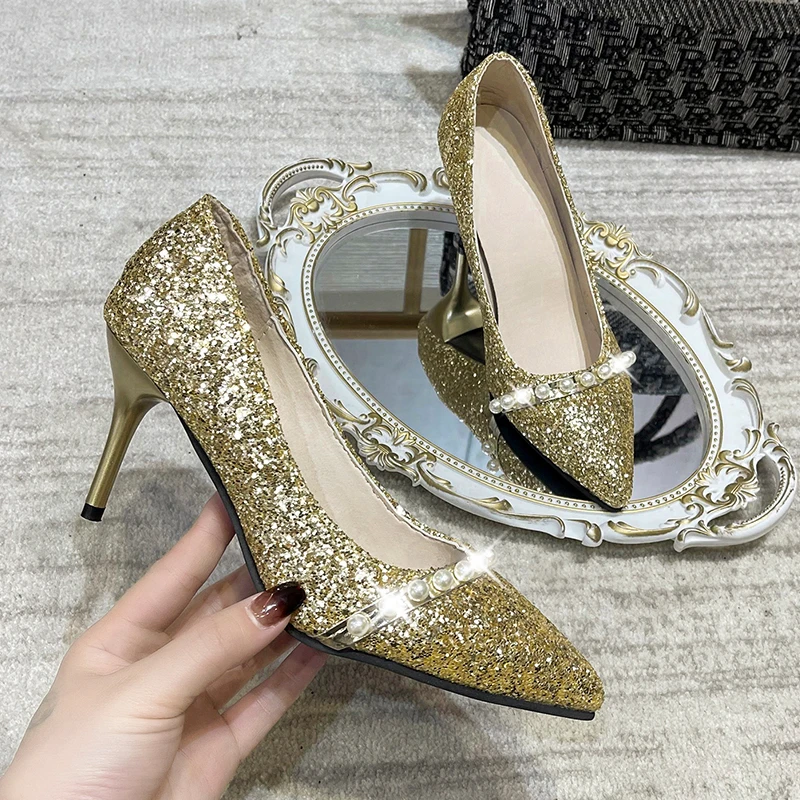 

High Heels Women 2022 New Korean Fashion Stiletto Women's High Heels Shallow Sequin Women's Single Shoes Sexy Shoes