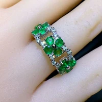 meibapj high quality natural emerald gemstone flower ring for women real 925 sterling silver charm fine wedding jewelry