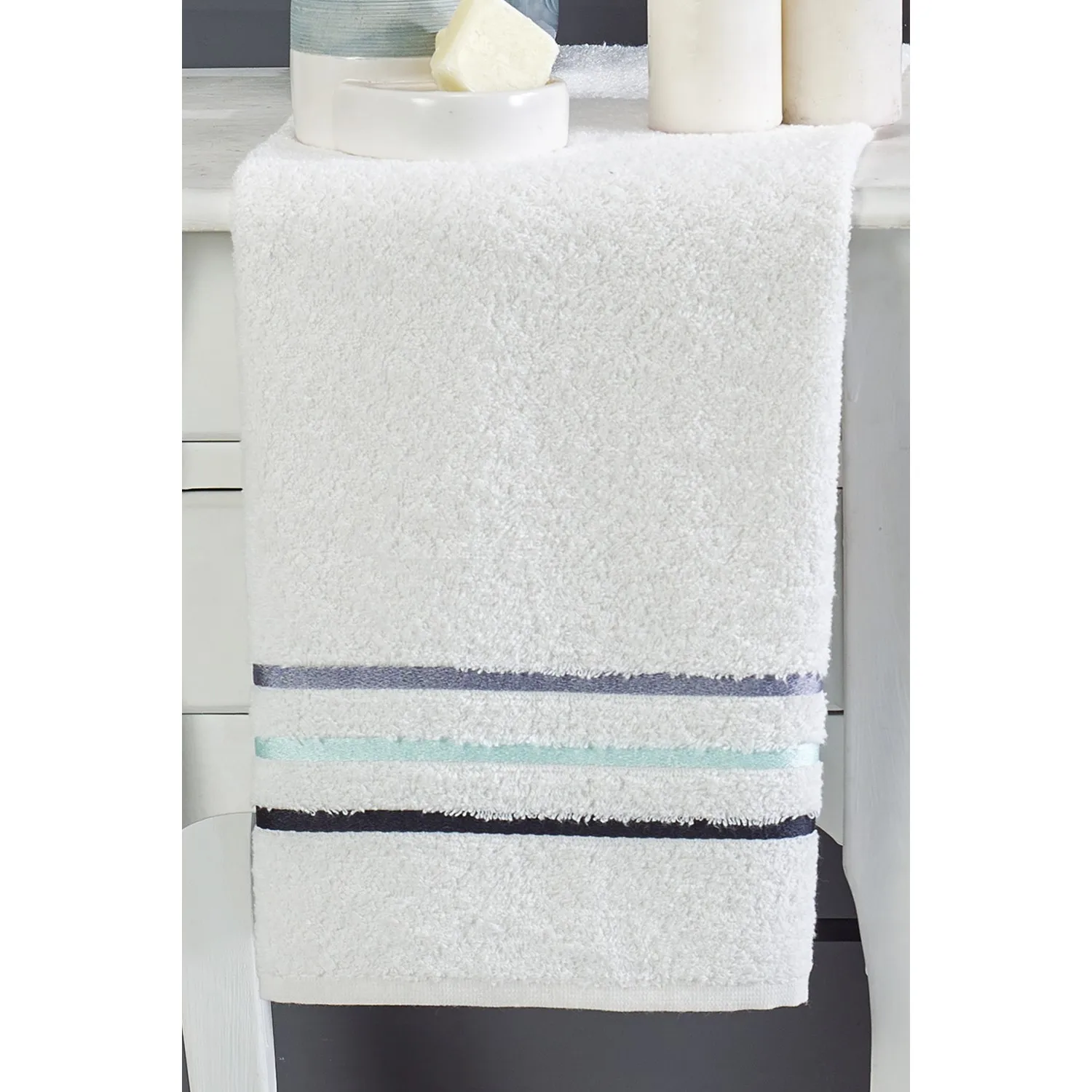 Özenev Hooded 4 Piece Family Bath Robe Set Cotton Striped Groined Soft Luxury Anthracite Water Green Live Luminous Fabric