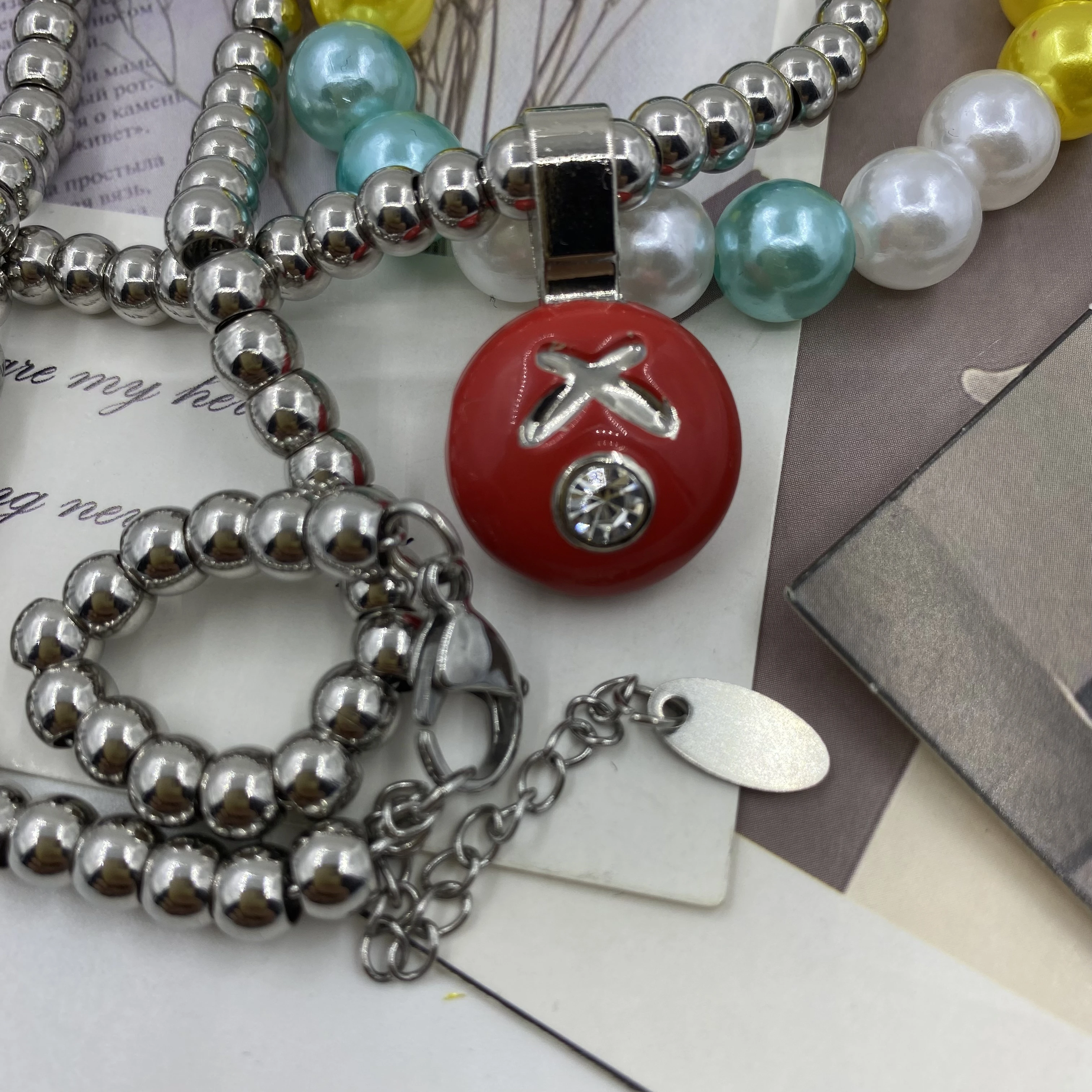 Цепочка с подвеской из нержавеющей стали искусственным жемчугом