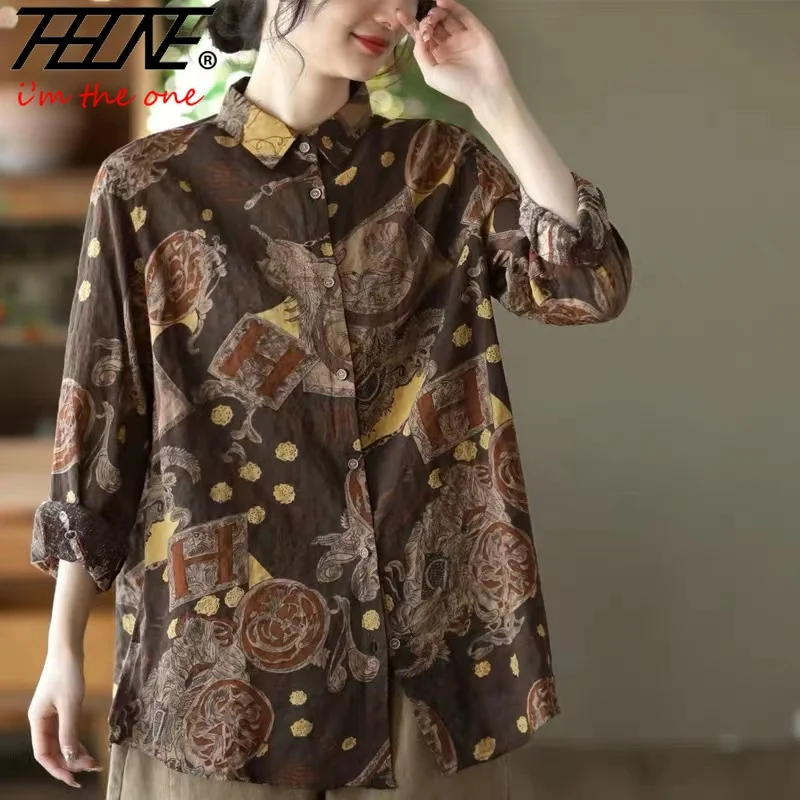 Модная женская блузка 2023 одежда рубашки женские с принтом длинным рукавом