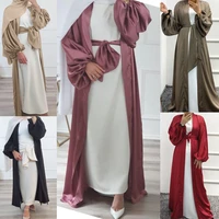 eid open abaya kimono plain satin abayas for women dubai bubble sleeve muslim hijab dress moroccan kaftan turkey islam clothing