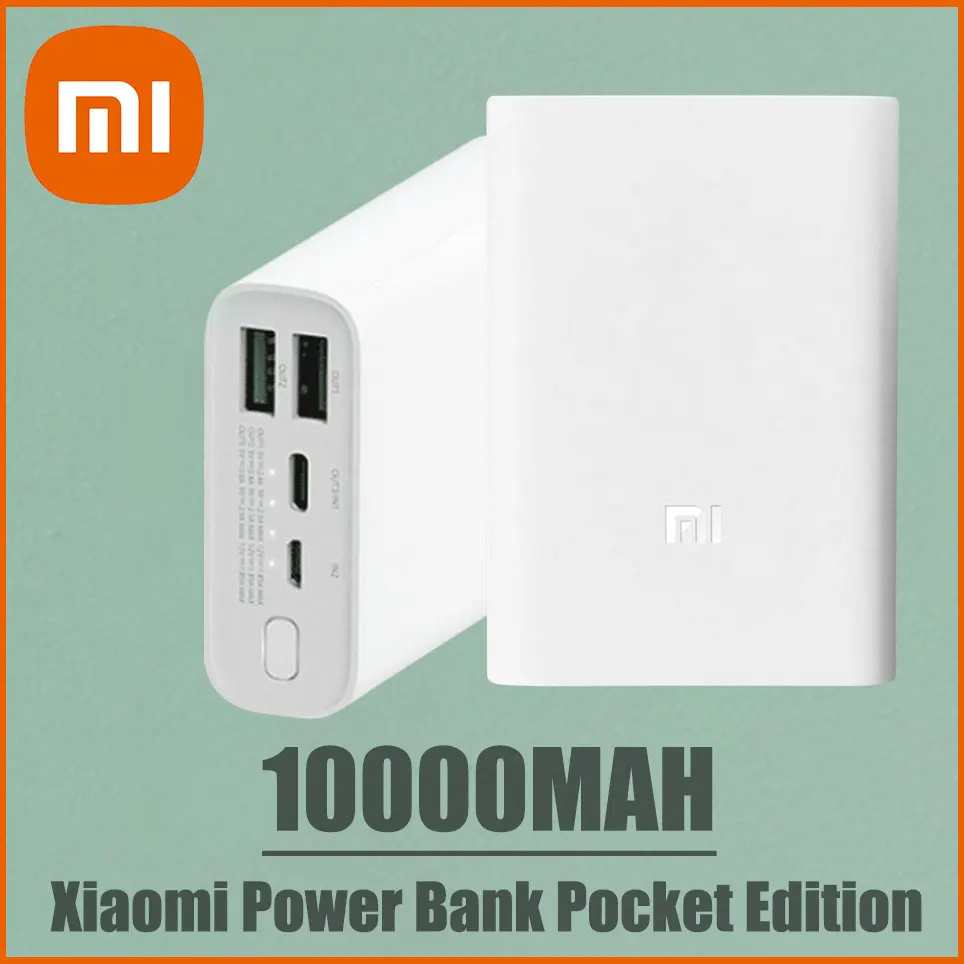 

Xiaomi Power Bank 10000 Portable Charger External Battery Powerbank PB1022ZM Pocket Version 10000mAh Mini 3 out 2 in Powerbank