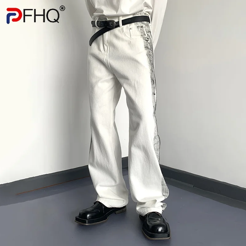 

PFHQ Design Loose Straight Men's Casual Pants 2023 Korean Fashion Contrast Color Wide Leg Jeans Spring Trousers Vintage Elegant