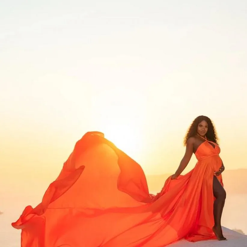 

Santorini Photopshoot Flying Dresses Maternity robe de soiree Orange Chiffon Prom Dress Long Halter vestidos de fiesta longo