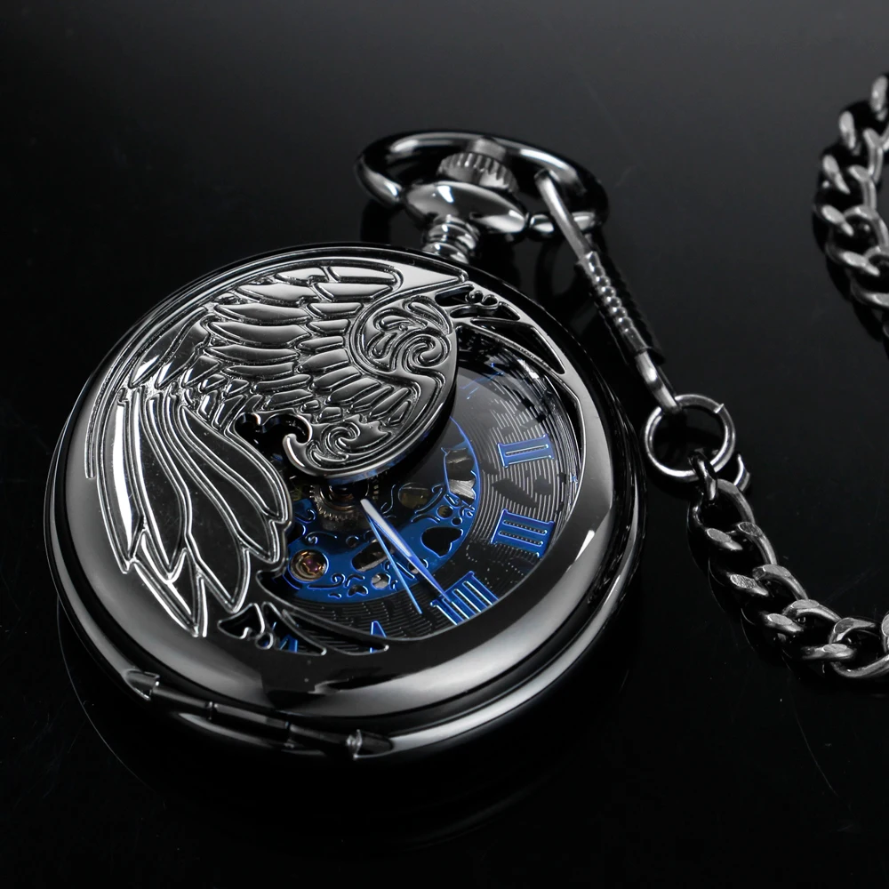 Angel Wings Embossed Hollow Steampunk Mechanical Pocket Watch Retro Gentleman Analog Signal Clock Lady Jewelry Gifts