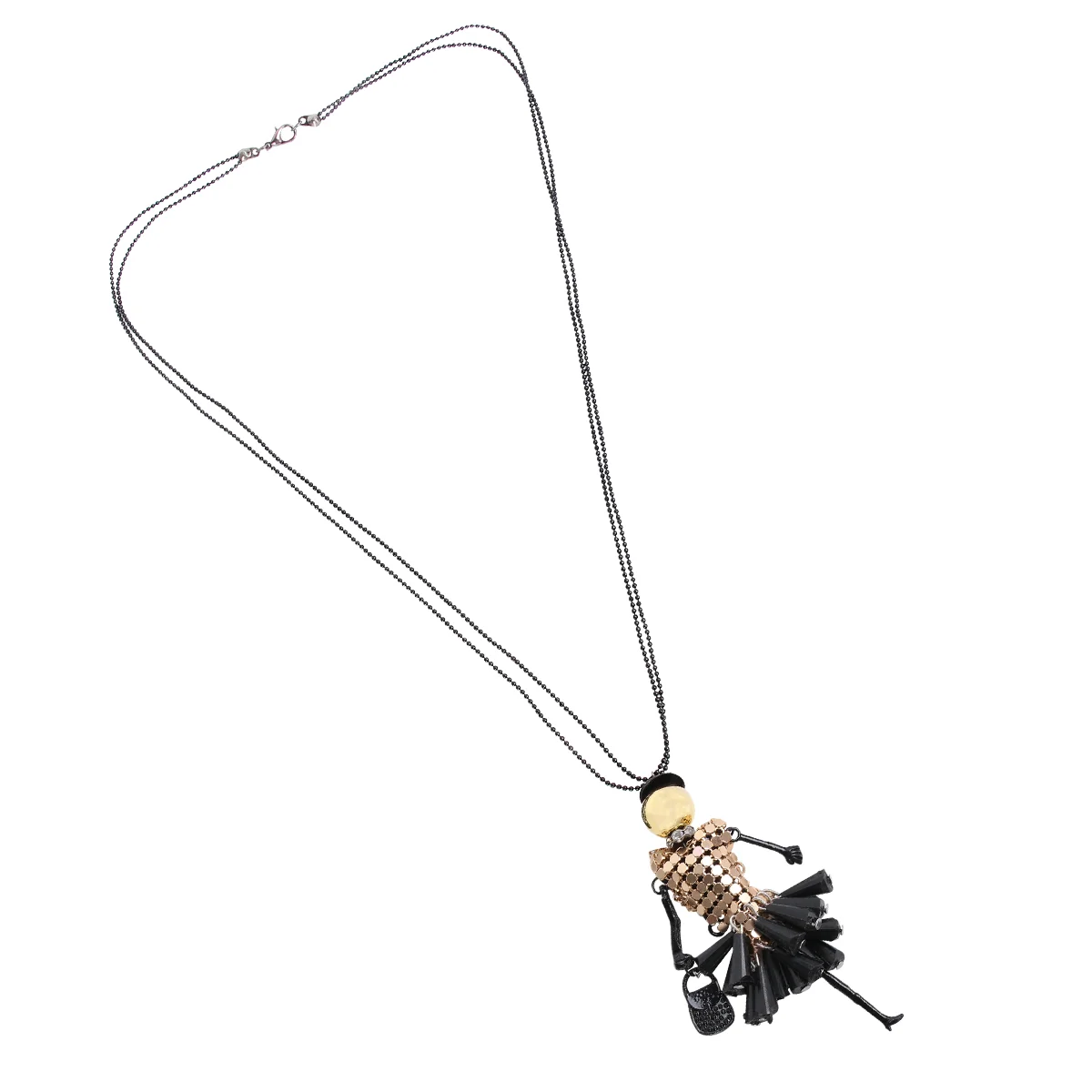 

Chain Sweater Necklace Crystal Charm Enamel Dancer Pendant Tassels Girl Rhinestones