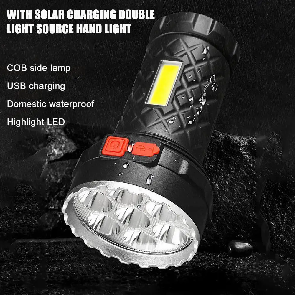 

USB Charging Super Bright LED Flashlight With Safety Light Hammer Long-Range Lighting Led Strong Outdoor Side Flashlight U9J2