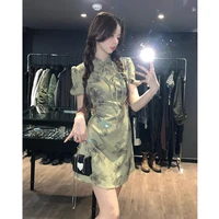 improved cheongsam dress womens summer 2022 new retro pure chinese style waist slim short sleeved skirt