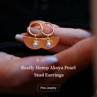 s925 silver gold plating natural akoya real linen pearl earrings female temperament and personality earrings luxury jewelry