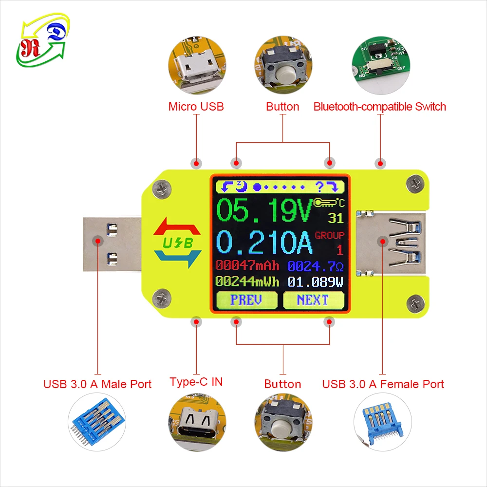 UM34 UM34C DC Вольтметр Амперметр измеритель напряжения тока для APP USB 3.0 Type-C Батарея