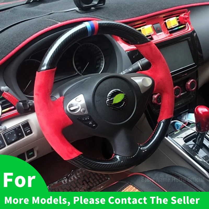 For Infiniti FX FX35 FX37 FX50 QX70 Nissan Juke Maxima 370Z Sentra SV DIY Car Steering Wheel Cover Carbon Fible Suede Interior