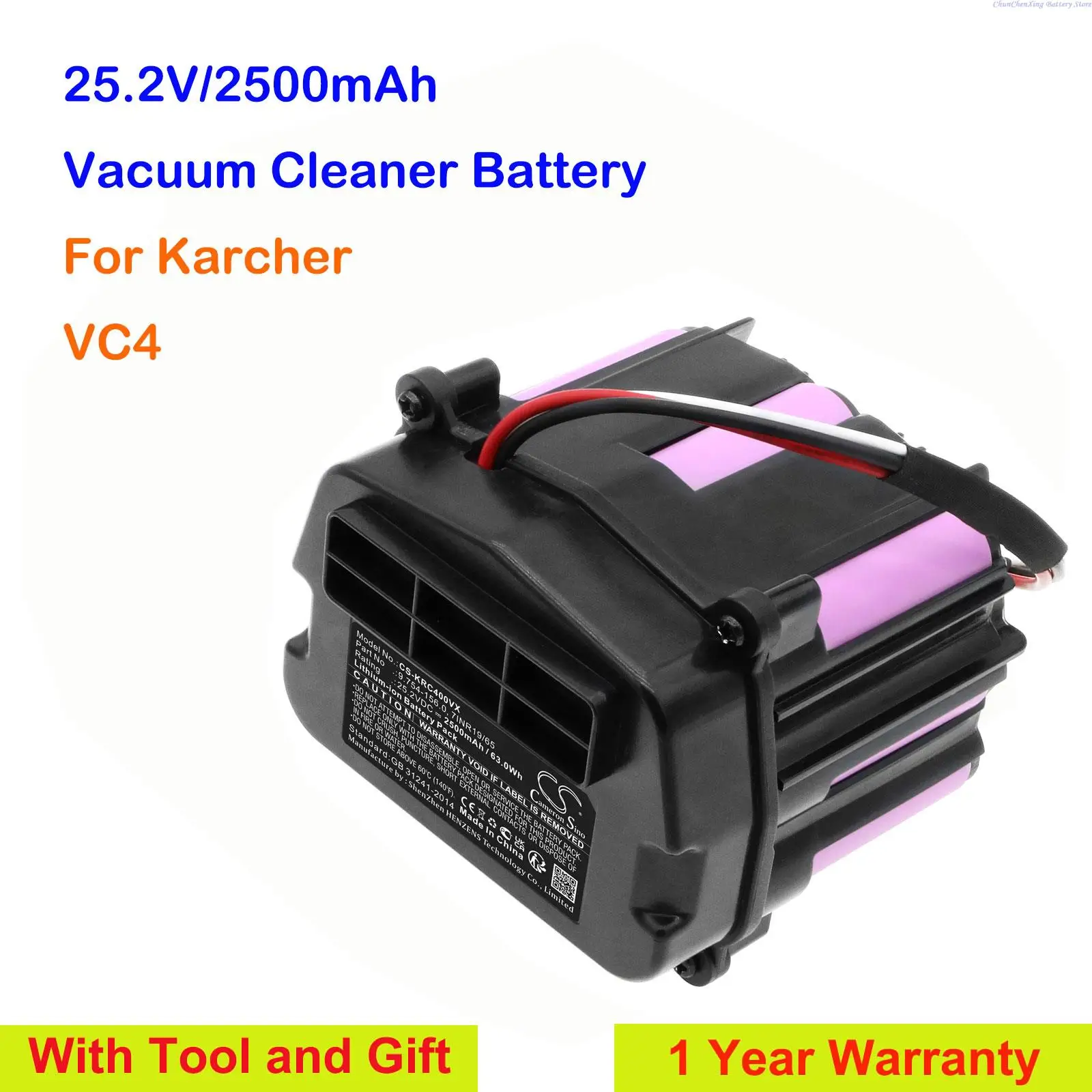 

CameronSino 2500mAh Vacuum Cleaner Battery 9.754-156.0, 7INR19/65 for Karcher VC4