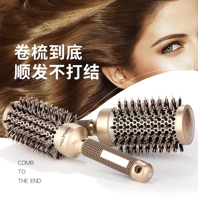 

Golden Rolling Bristle Comb Heat Conduction Aluminum Tube Comb Ceramic Hairdressing Comb Hairdressing Curling Hair Brushes Tool