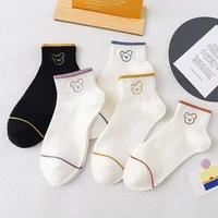 5 pairpack low cut cartoon bear socks for women solid color breathable cotton sports socks short socks for women