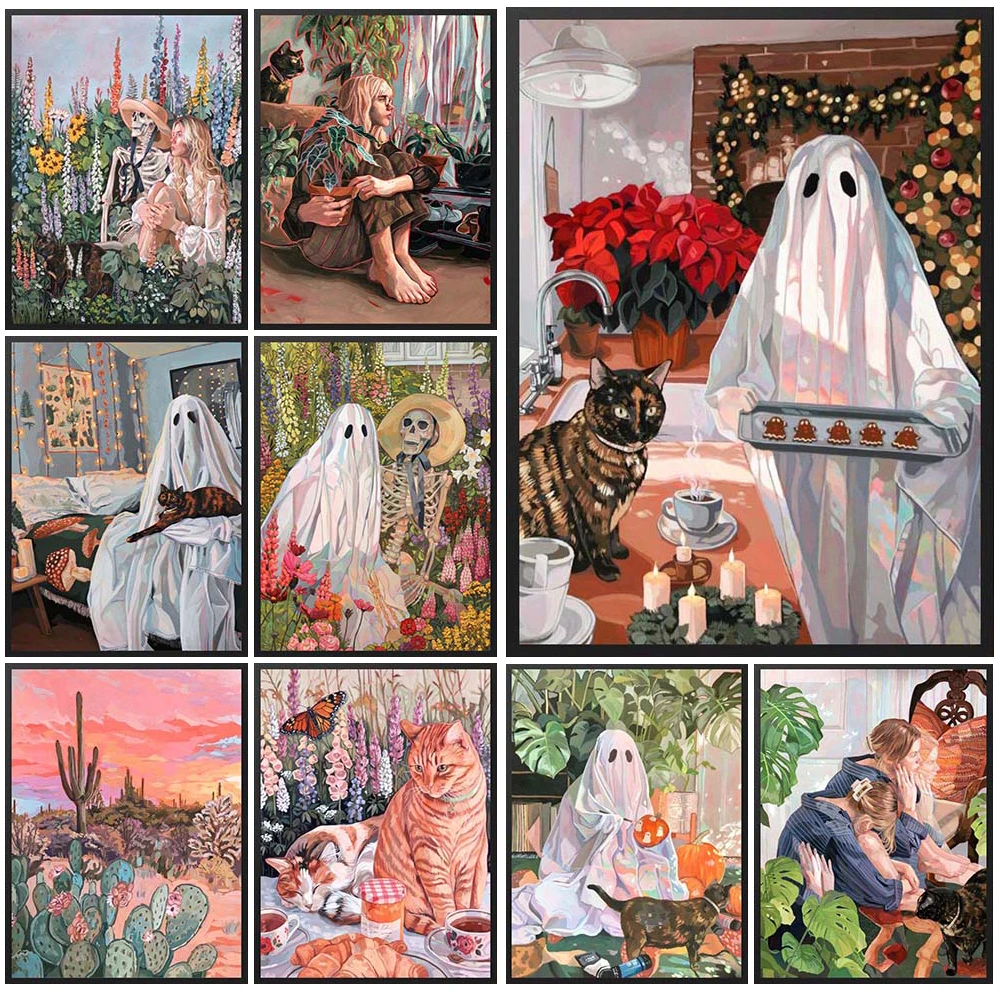 Настенный плакат с изображением девушки-призрака мексиканского дня мертвецов