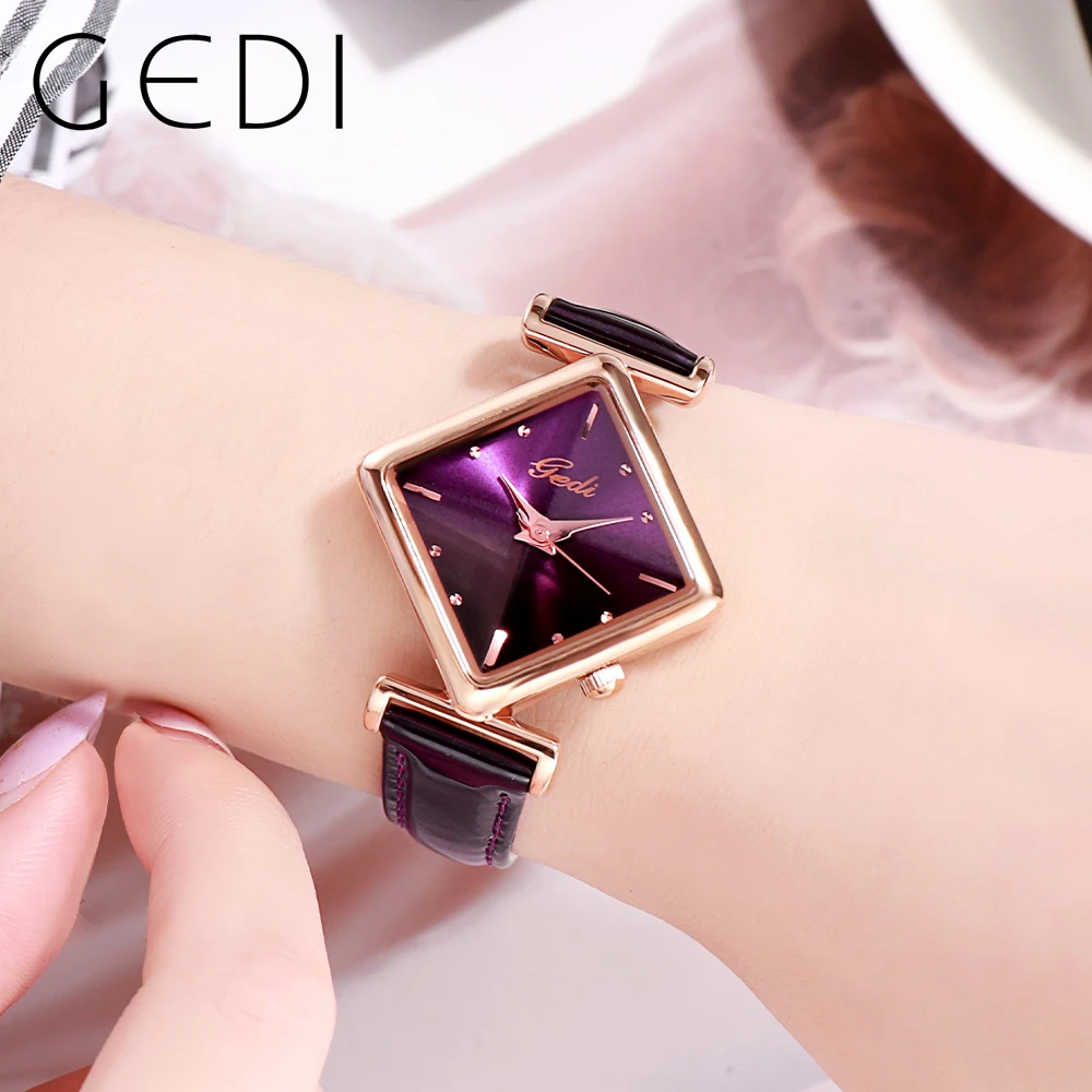 

GEDI Women's Fashion Square Watches Top Brand Luxury Leather Strap Waterproof Ladies Quartz Wrist Watch Woman Casual Dress Clock
