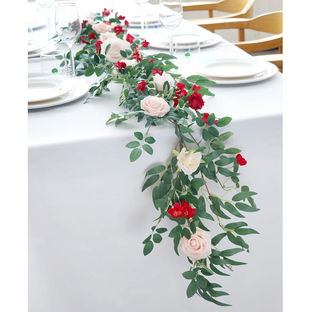 

Silk Artificial Rose Vine Hanging Flowers for Wedding Home Garden Living Room Wall Decoration Rattan Fake Plants Leaves Garland