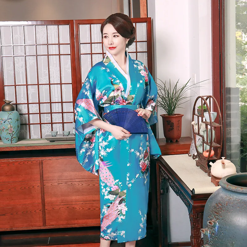 Халат с принтом павлина женские элегантные кимоно сексуальная юката Оби