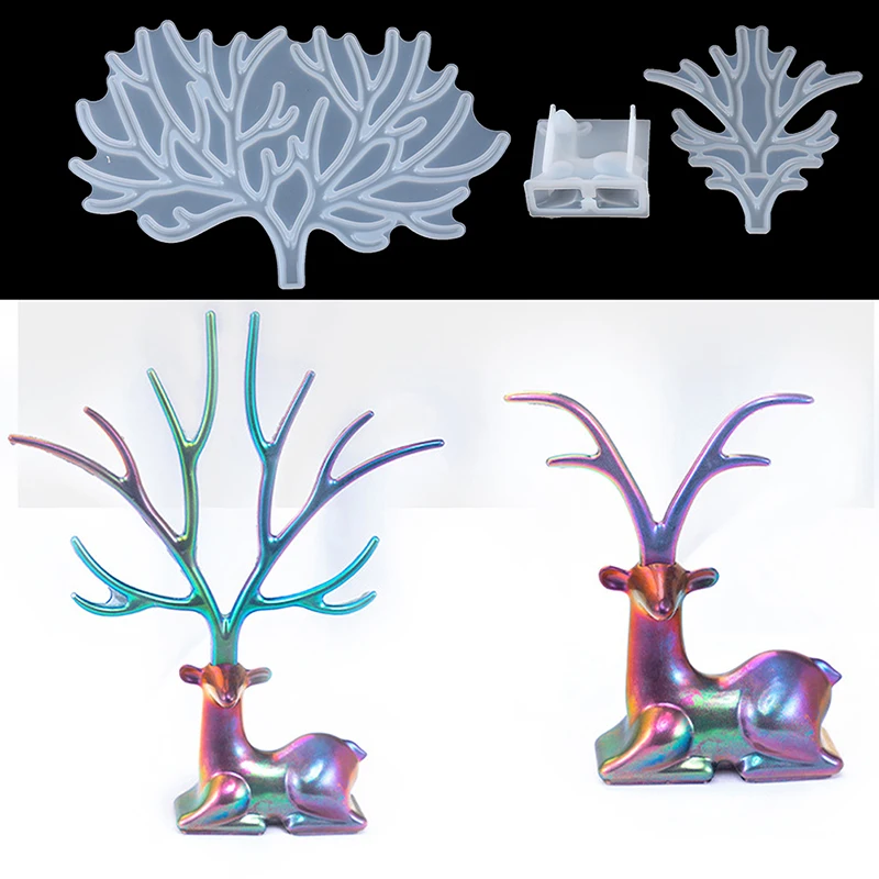 

1 Pc New And High Quality DIY Crystal Drip Glue Antler Mold Three-dimensional Mirror Deer Tree Branch Ornaments Silicone Mold