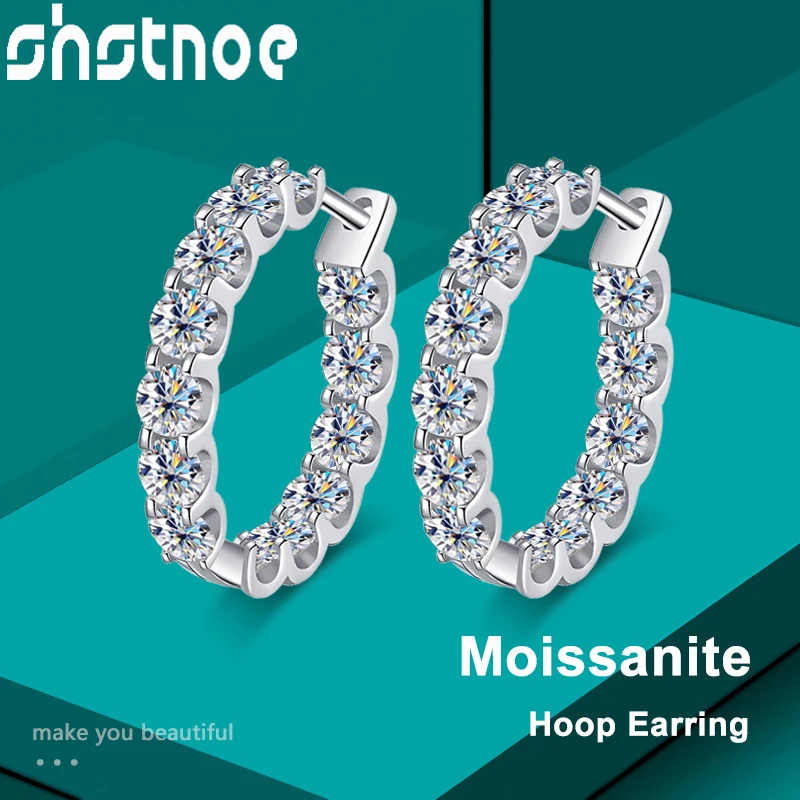 

SHSTONE 3mm 2.6ct D Color Moissanite Earring 925 Sterling Sliver Plated White Gold Hoop Earring for Women Wedding Party Jewelry
