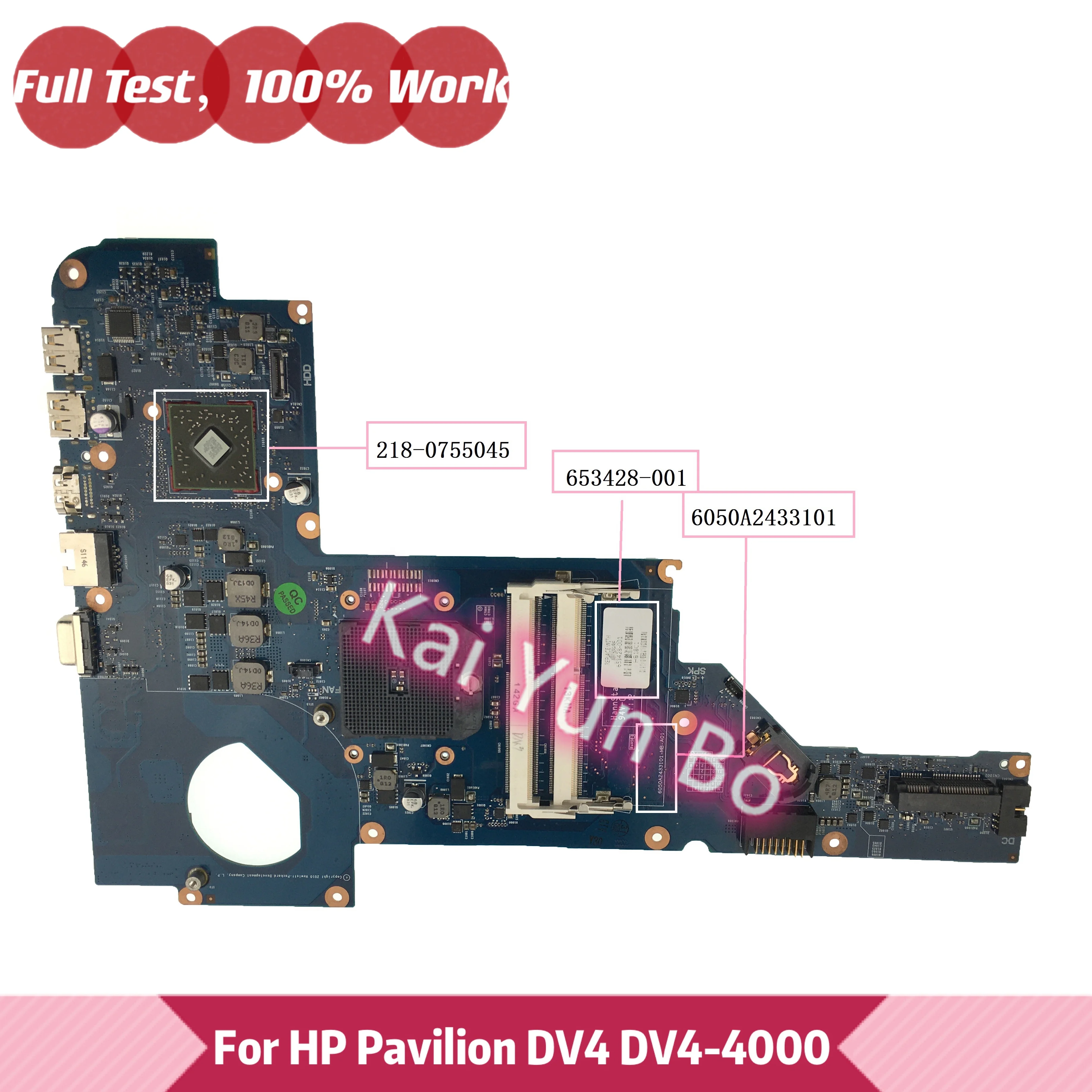 

653428-001 653428-501 6050A2433101 For HP Pavilion DV4 DV4-4000 Laptop Motherboard 6050A2433101-MB-A01 DDR3 100% Fully Tested