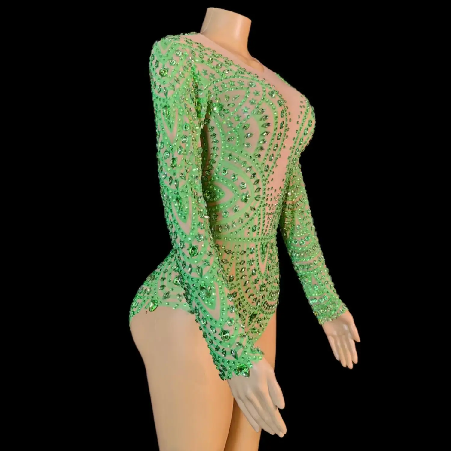 Блестящее Женское боди с длинным рукавом сексуальный танцевальный костюм для