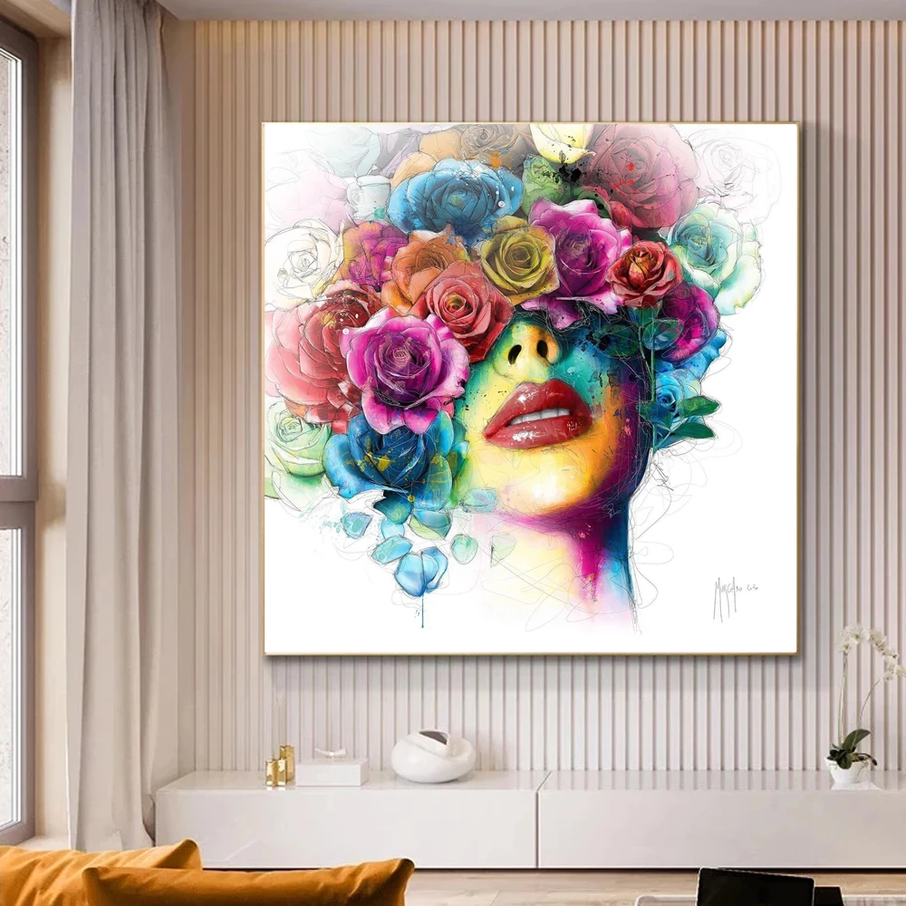 

Colorful Flower Woman Canvas Painting Graffiti Butterfly Girls Poster and Print Wall Art Abstract Picture for Bedroom Home Decor