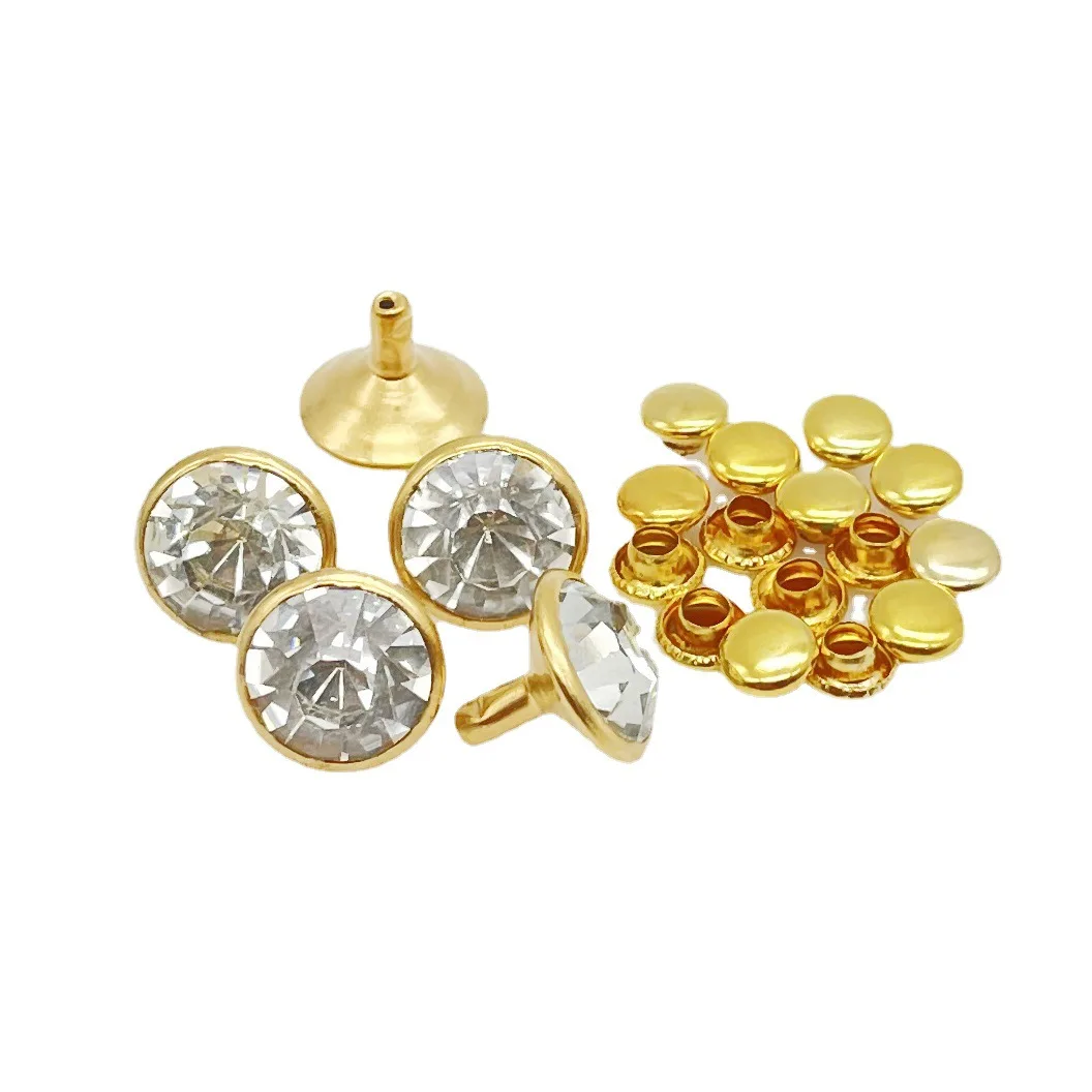 Заклепки-трубки со стразами золотистые/серебристые 500 шт./комплект