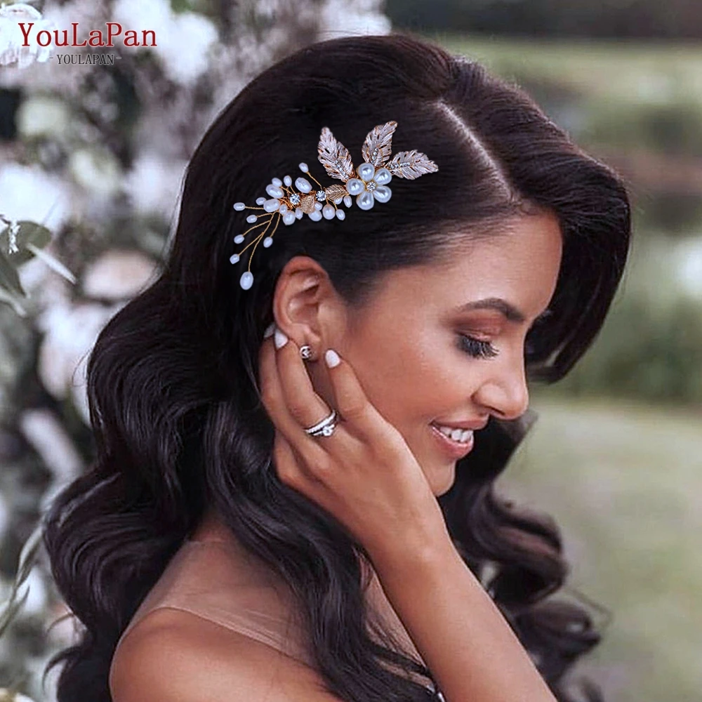 Bridal Comb Wedding Hair Accessories Pearl Woman Hair Clips Alloy Leaf Woman Tiara Bride Headdress