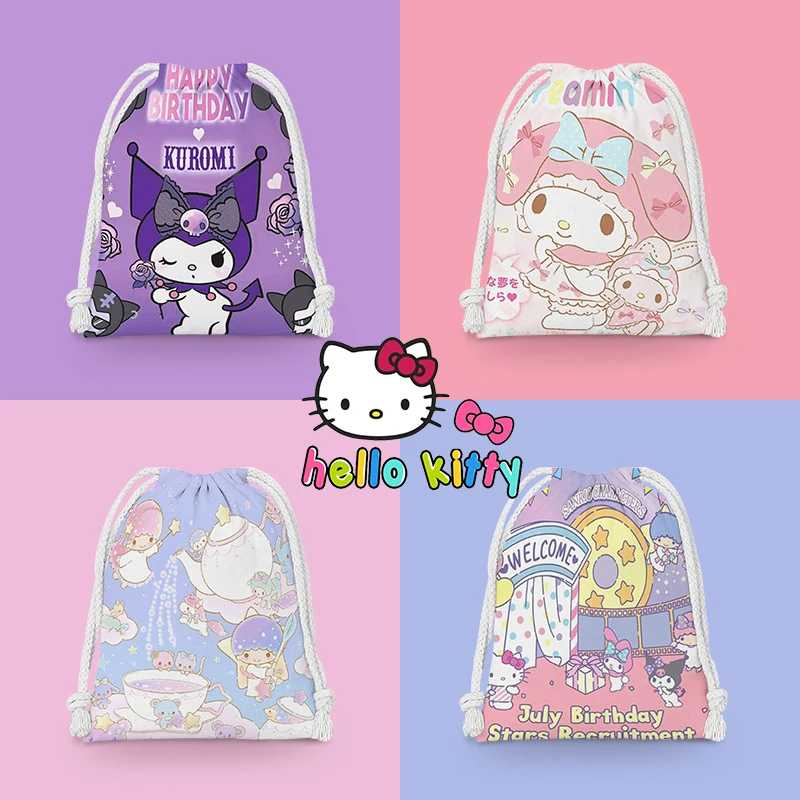 

Милая мультяшная Холщовая Сумка Sanrio Kuromi Cinnamoroll My Melody, портативная Экологически чистая сумка для покупок, Минималистичная милая сумочка для хранения, подарок