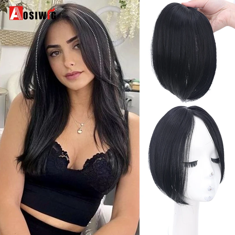 Aosiwig Synthetic Clip In Middle Part Bangs Fringe Fake False Hair Pieces Natural 3D French Bangs Hairpiece Extension For Women