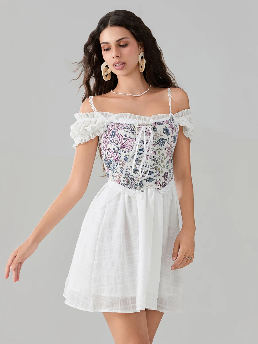 Женский укороченный корсет без рукавов с цветочным принтом