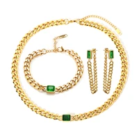 jinhui colorful cz choker necklace cubic zircon chain bracelet crystal drop earrings for women stainless steel jewelry set