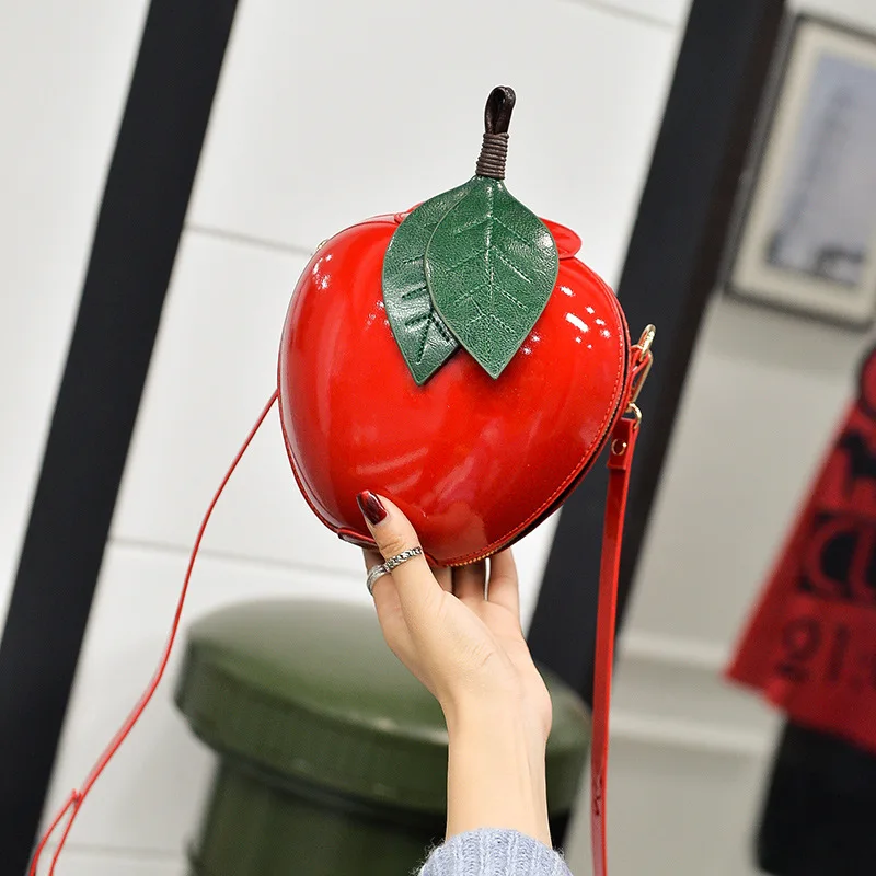 

New trend personality cute apple crossbody bag fashion wild zipper acrylic shoulder bag for women's Red/Green waist bag