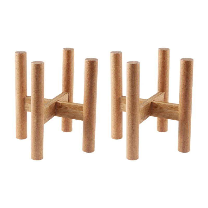 

2PCS Bamboo Wood Plant Stand Flower Pot Planter Holder and Small Plant Stand Indoor Modern Wooden Home Decor Piece