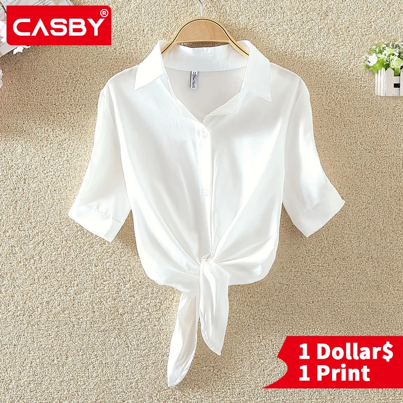 

Custom Logo Cotton Womens Blouse Shirt White Blouses Shirts Holiday Loose Short Sleeve Casual Tops And Blouses Women Blusas New