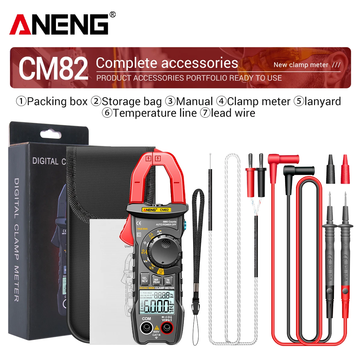 

ANENG CM82 Professional Digital Multimeter Clamp Meter T-RMS Voltage Current Tester Car Amp Capacitance NCV Ohm Meter Tool