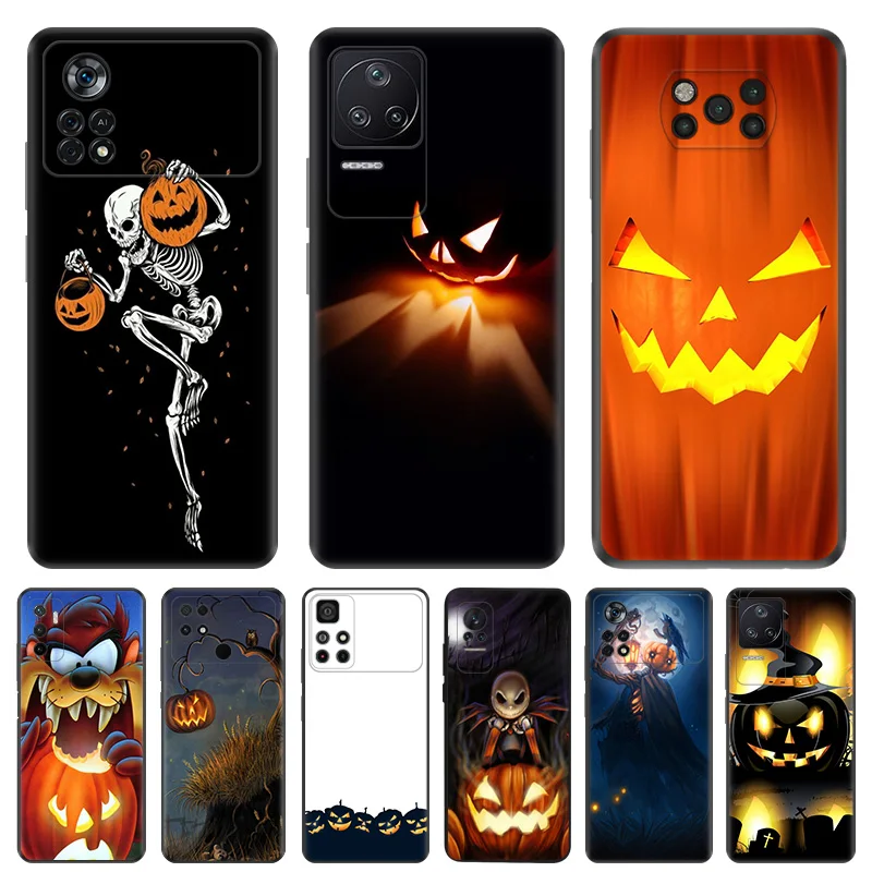 

Cute Halloween Pumpkin Silicone Black Phone Cases for Xiaomi Mi Poco X5 Pro C55 C50 C40 X4 X3 M4 M3 NFC M5 M5S F4 F3 GT F1 Cover