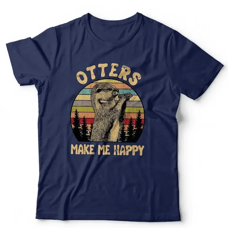 Фото Футболка Otters Make Me Happy унисекс, детская футболка с короткими рукавами и круглым вырезом, классический крой, 100% хлопок, милая очаровательная летняя уличная одежда унисекс №2
