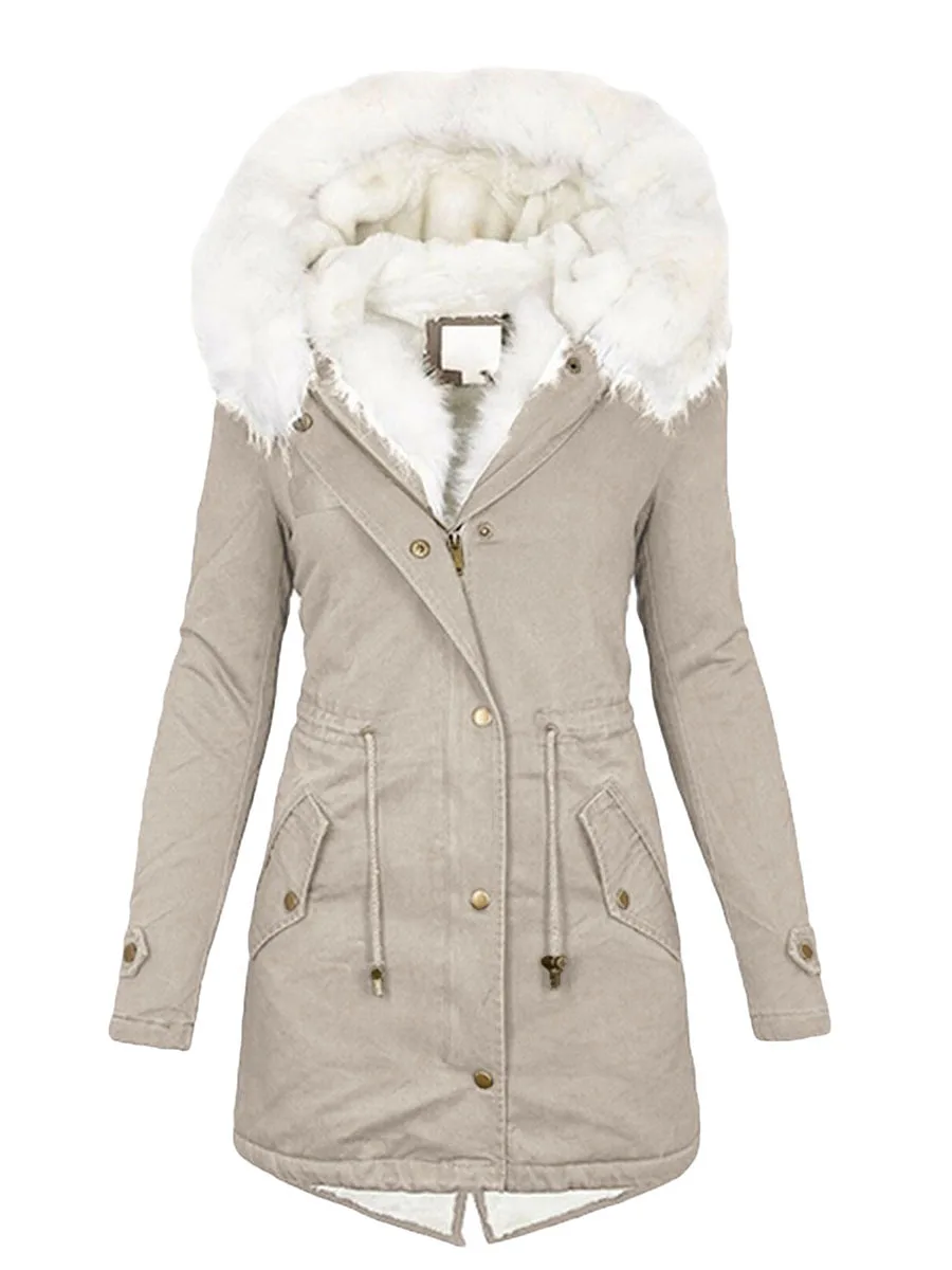 

Женское зимнее флисовое пальто с длинным рукавом, плюшевая обрезанная Съемная шапка, толстовка с капюшоном и застежкой-молнией, стандартно...