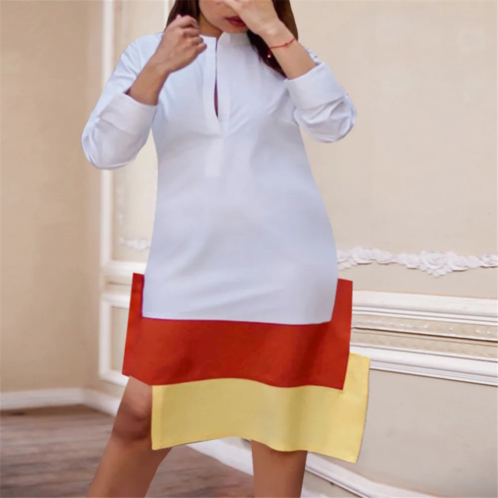 

Women Shirt Dress 2022 New Fashion Elegant Casual Round Neck Long Sleeve Patchwork Split Spring Fall Ladies Female Midi Dress