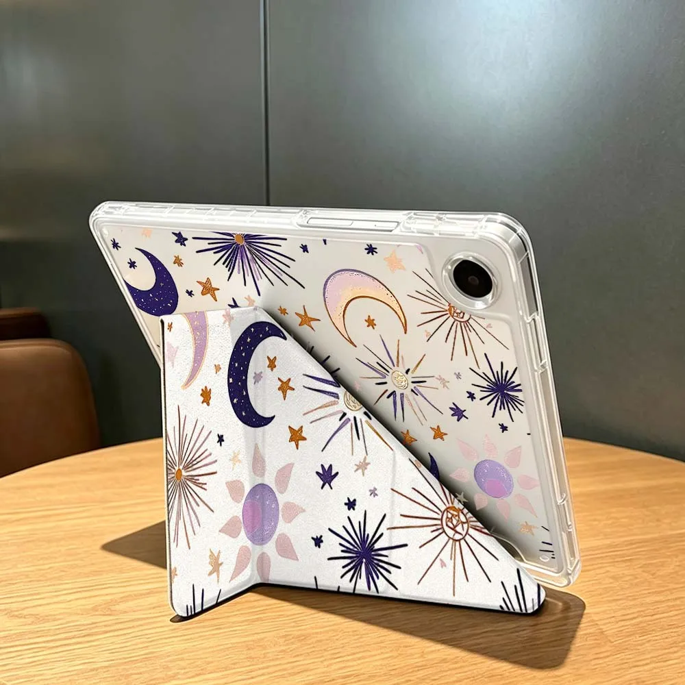 Фото Чехол с рисунком луны и звезд для Samsung Galaxy Tab A9 A8 A11 S6 S7 S8 S9 S10 FE Plus Lite, прозрачный Y-образный складной чехол для планшета №3