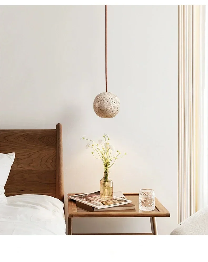 Травертин круглая лампа для спальни прикроватная желтая Подвеска из