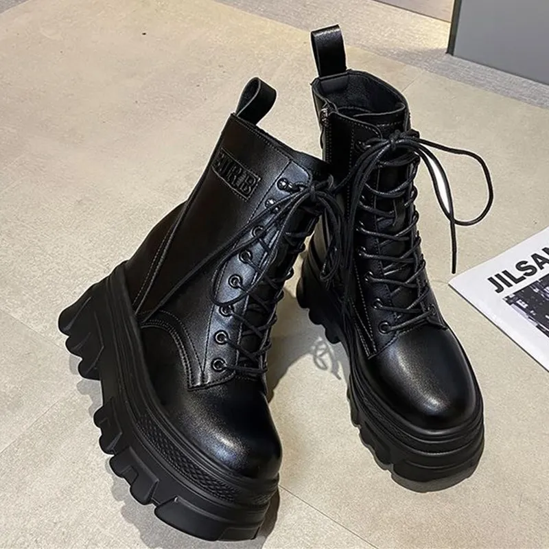 

Autumn New Lace-up Ankle Boots Women's Thick Sole Inner Heightened 11cm Boots High Platform Wedge Casual Boot Women's Shoes B327