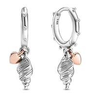 original sparkling heart conch shell hoop earrings for women 925 sterling silver wedding gift pandora jewelry