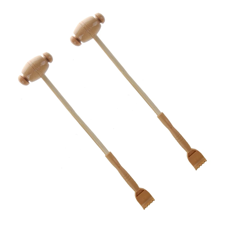 

2X Beige Wooden Double Ends Back Scratcher Hammer Massager